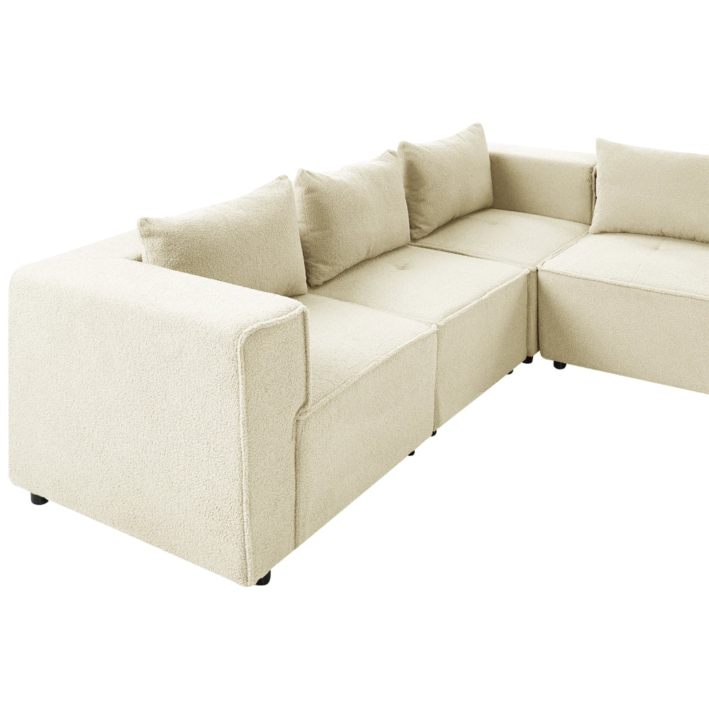 Divano modulare a forma di U in bouclé bianco sporco rivestito in stile moderno