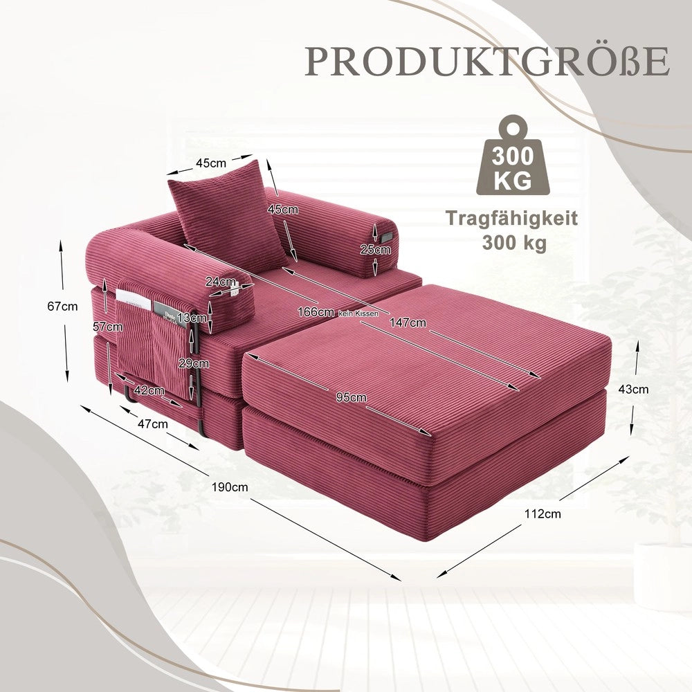 Poltrona Relax con Poggiapiedi e Cuscino ¨C Xylo ¨C Tessuto a Coste, Braccioli, Struttura in Metallo