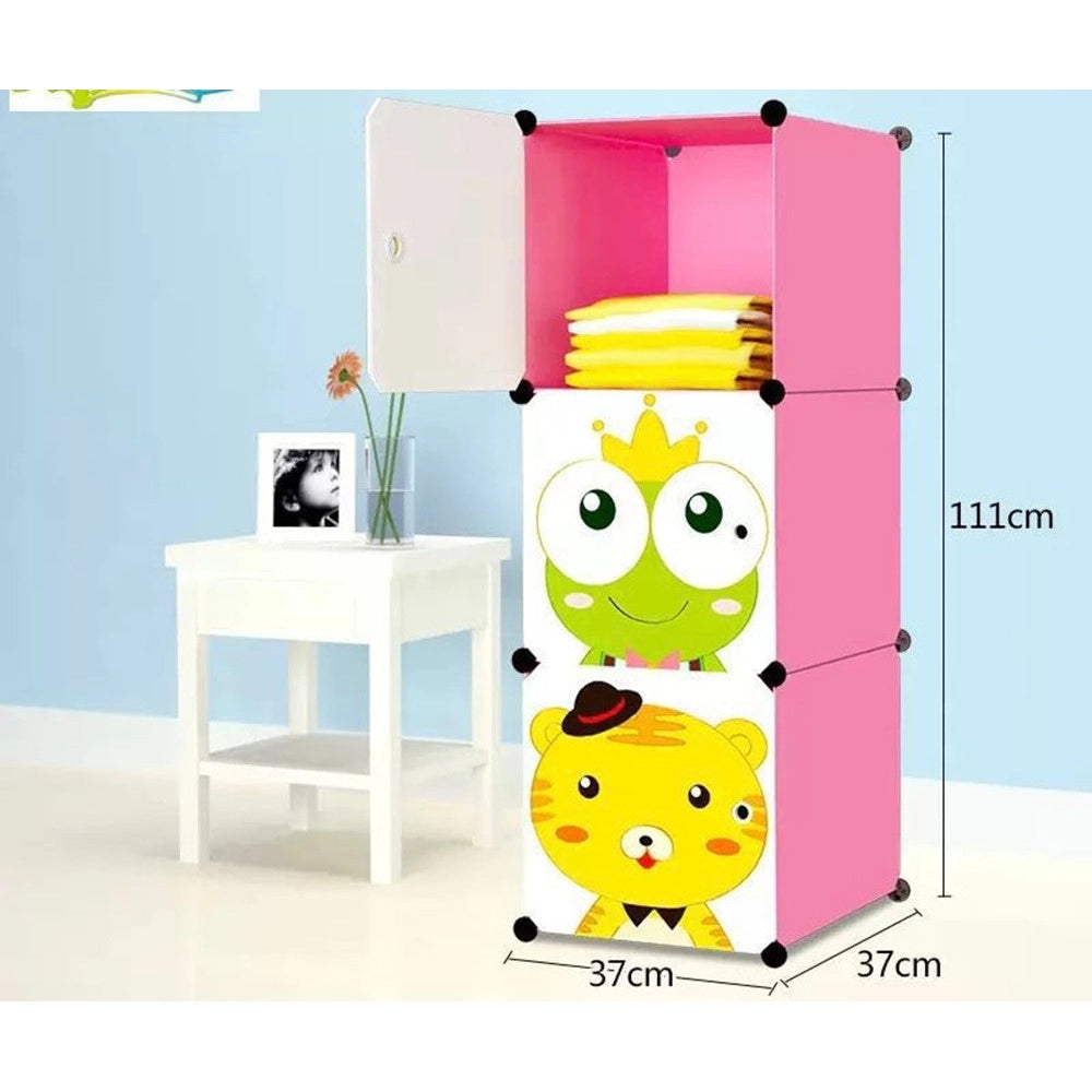 Trade Shop - Armadio Guardaroba Modulare Per Bambini A 3 Scomparti A Cubo Mobile Con Ante Decorate -