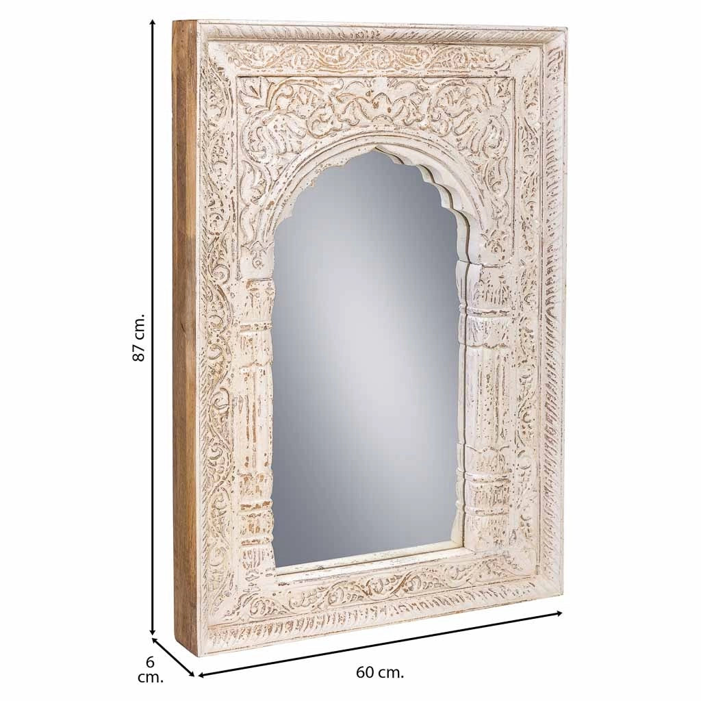 Specchio in legno e vetro bianco 60x6x87