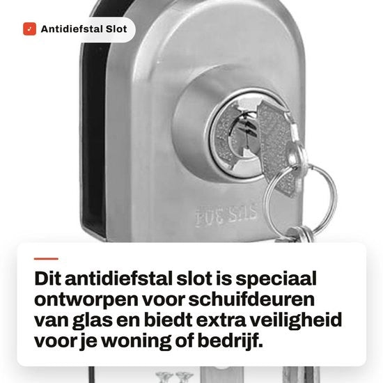 Porta scorrevole Slot Antidiefstal per porta esterna - RVS - Facile da installare - Rafforzato - Adatto per vetro 10-12mm