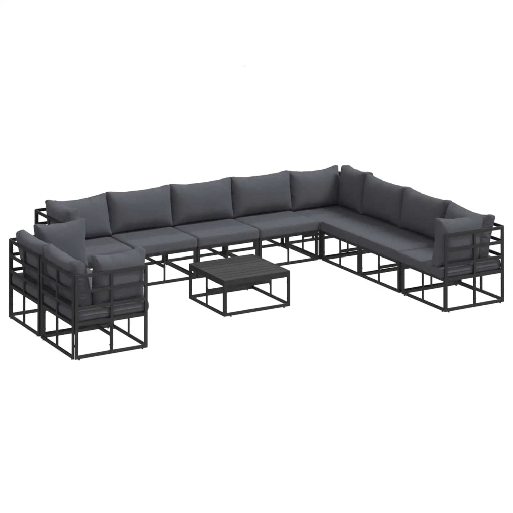 Set Divano da Giardino con cuscino 11 pcs Nero Alluminio 3378885