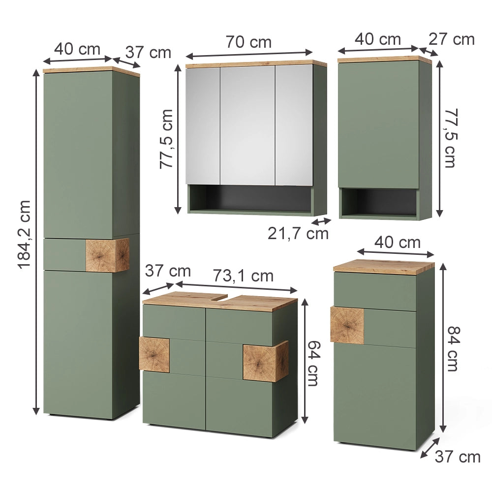 Vicco Set di mobili da bagno Verde/Artigianale 5 parti