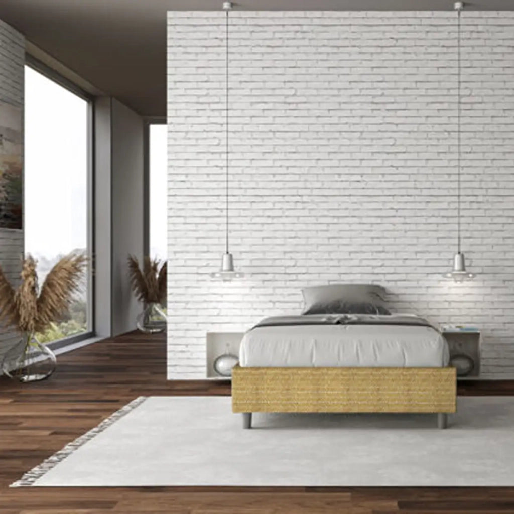 Letto una piazza e mezza con rete imbottito 120x200 tessuto Aragona 3 giallo Azelia