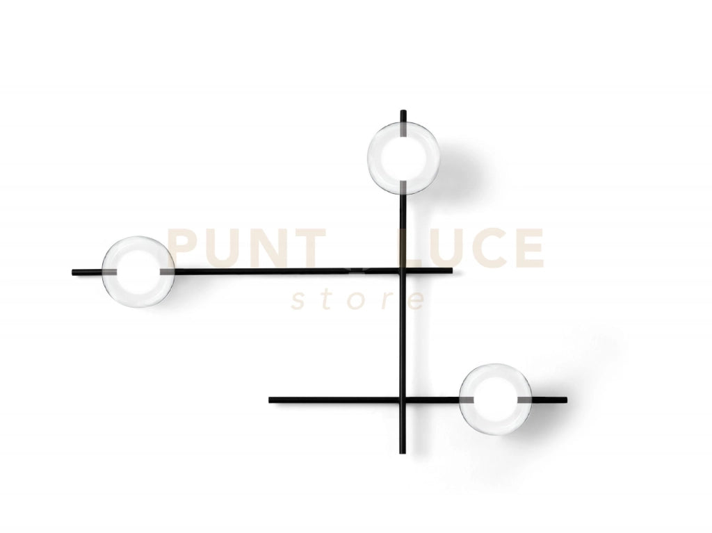 MIKADO LAMPADA DA PARETE O SOFFITTO CON ROTAZIONE 3 LUCI VETRO COSMO IN METALLO NERO D.12CM ATTACCO G9
