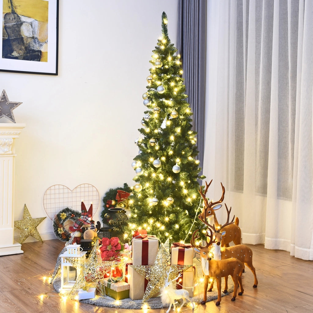 Albero di Natale 200cm 708 rami, Abete artificiale innevato con base solida di metallo e luci LED-Alberi di Natale