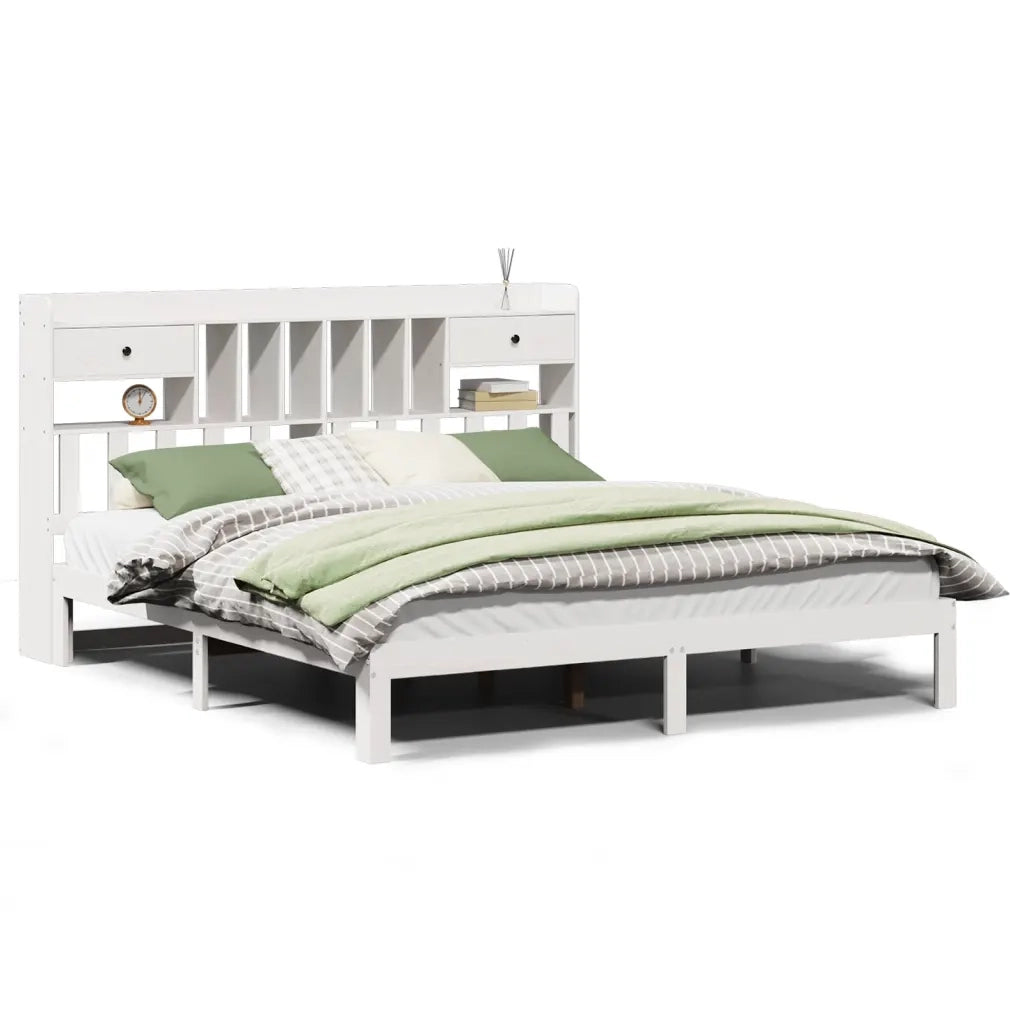 Letto matrimoniale | Letto per adulti | Giroletto con Libreria senza Materasso 180x200 cm in Legno Pino