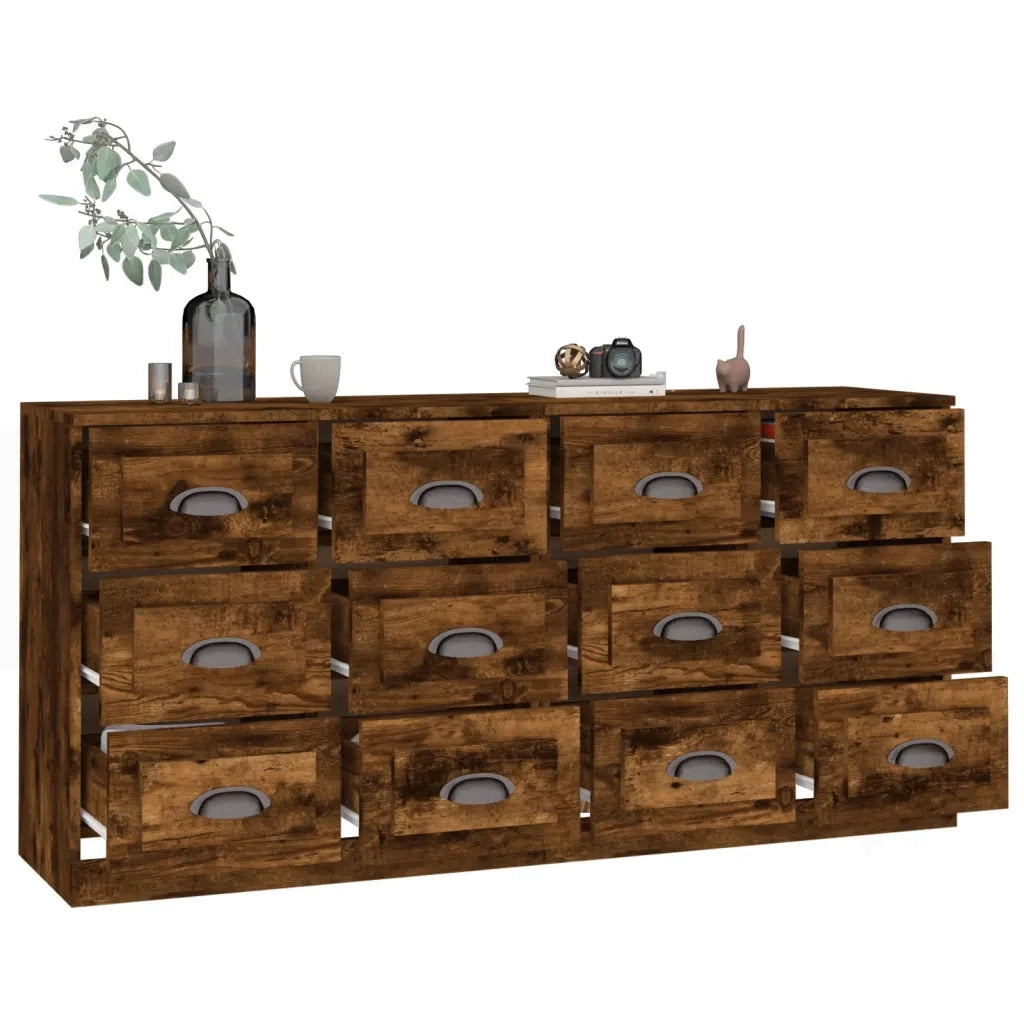 Credenze 2 pz Rovere Fumo in Legno Multistrato 3185284