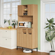 Mobile contenitore da cucina con 3 ante e 3 vani per raccolta differenziata, per cucina, in MDF, naturale, 80 × 35 × 181 cm