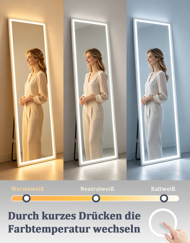 ZMH Specchio a figura intera Illuminato 150cm Specchio da Terra e Parete Full Length Standing Mirror