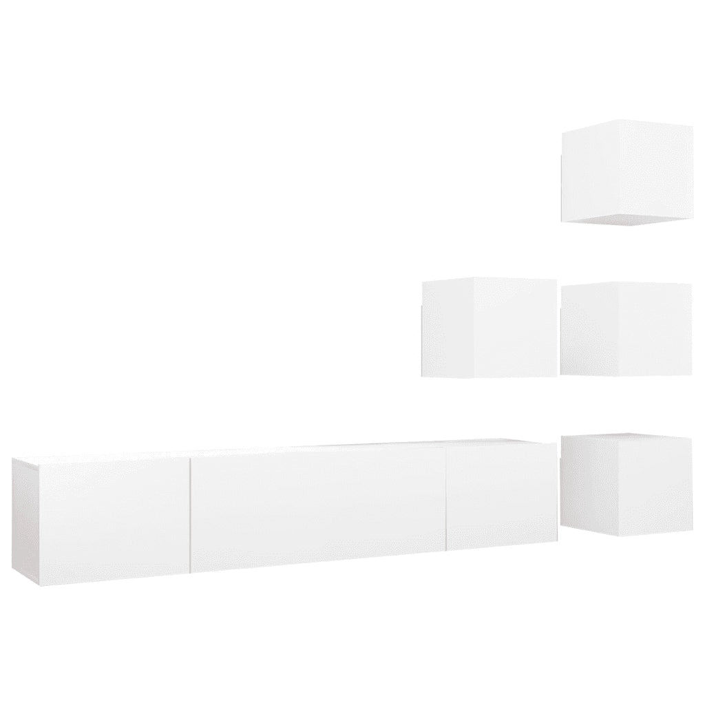 Set Mobili Porta TV 6 pz-Set di 6 Credenza per TV Bianco in Legno Multistrato 602307