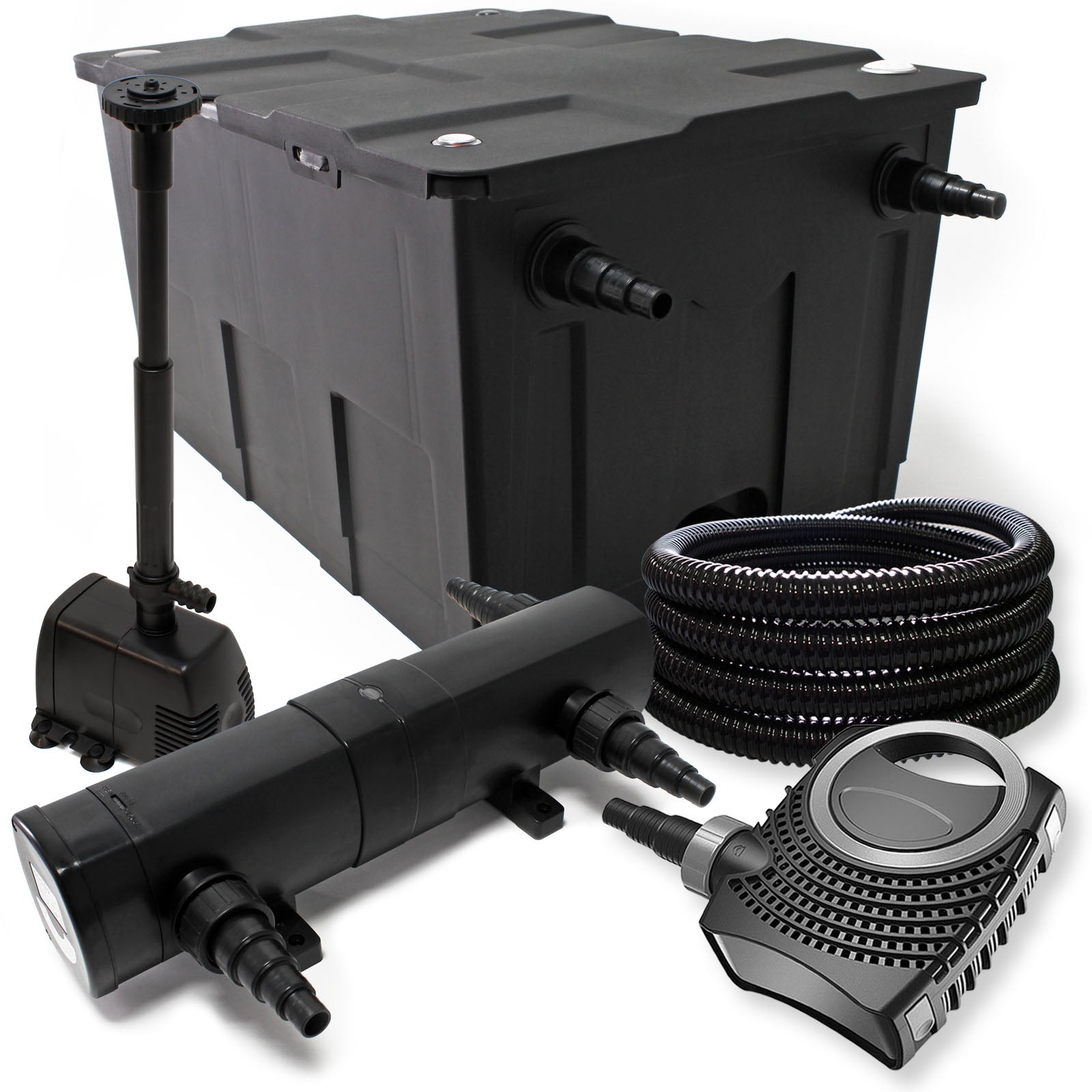 Set per laghetti filtro biologico 60000l chiarificatore UVC 36W pompa tubo 25m skimmer