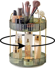 Organizzatore per trucco 2 livelli, organizzatore per bagno multifunzionale per profumi e trucco, cura della pelle, prodotti da toeletta ecc. (Verde)