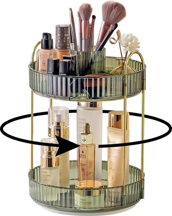 Organizzatore per trucco 2 livelli, organizzatore per bagno multifunzionale per profumi e trucco, cura della pelle, prodotti da toeletta ecc. (Verde)