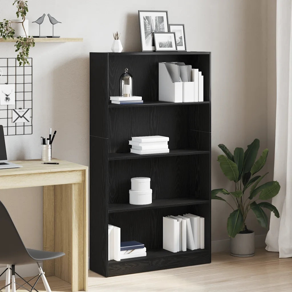 Libreria a 4 Ripiani-Scaffale per Libri-Mobile di Stoccaggio Rovere Nero 80x24x143 cm in Truciolato
