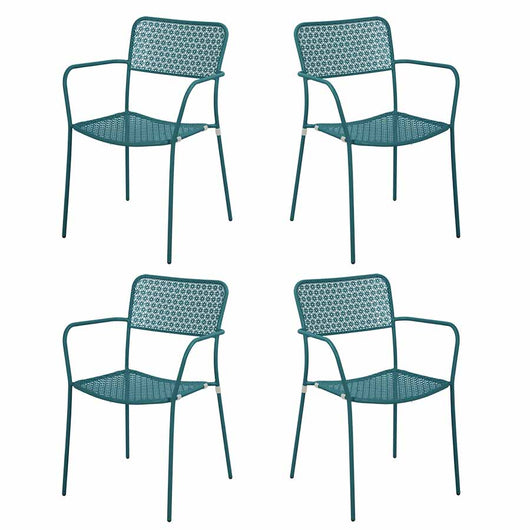 Set 4 sedie da Giardino con Braccioli 57x45/58x81,5h cm in Metallo Aura Turchese