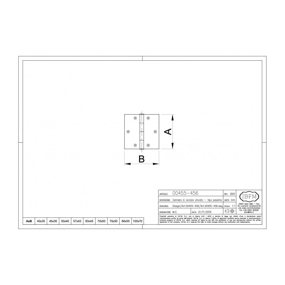Cerniera in acciaio zincato h 57 x l 42 mm - tipo pesante