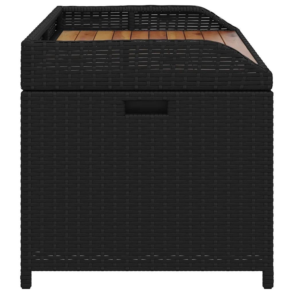 Panca Portaoggetti Nera 100x50x52 cm Polyrattan e Legno Acacia 365949