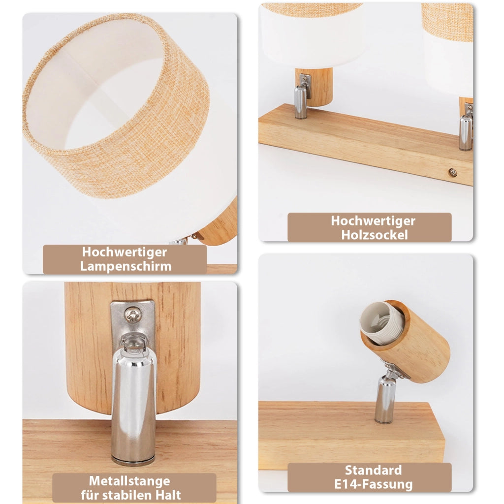 ZMH Faretto da soffitto vintage 4 luci legno tessuto orientabili 350° E14 max 25W senza lampadina