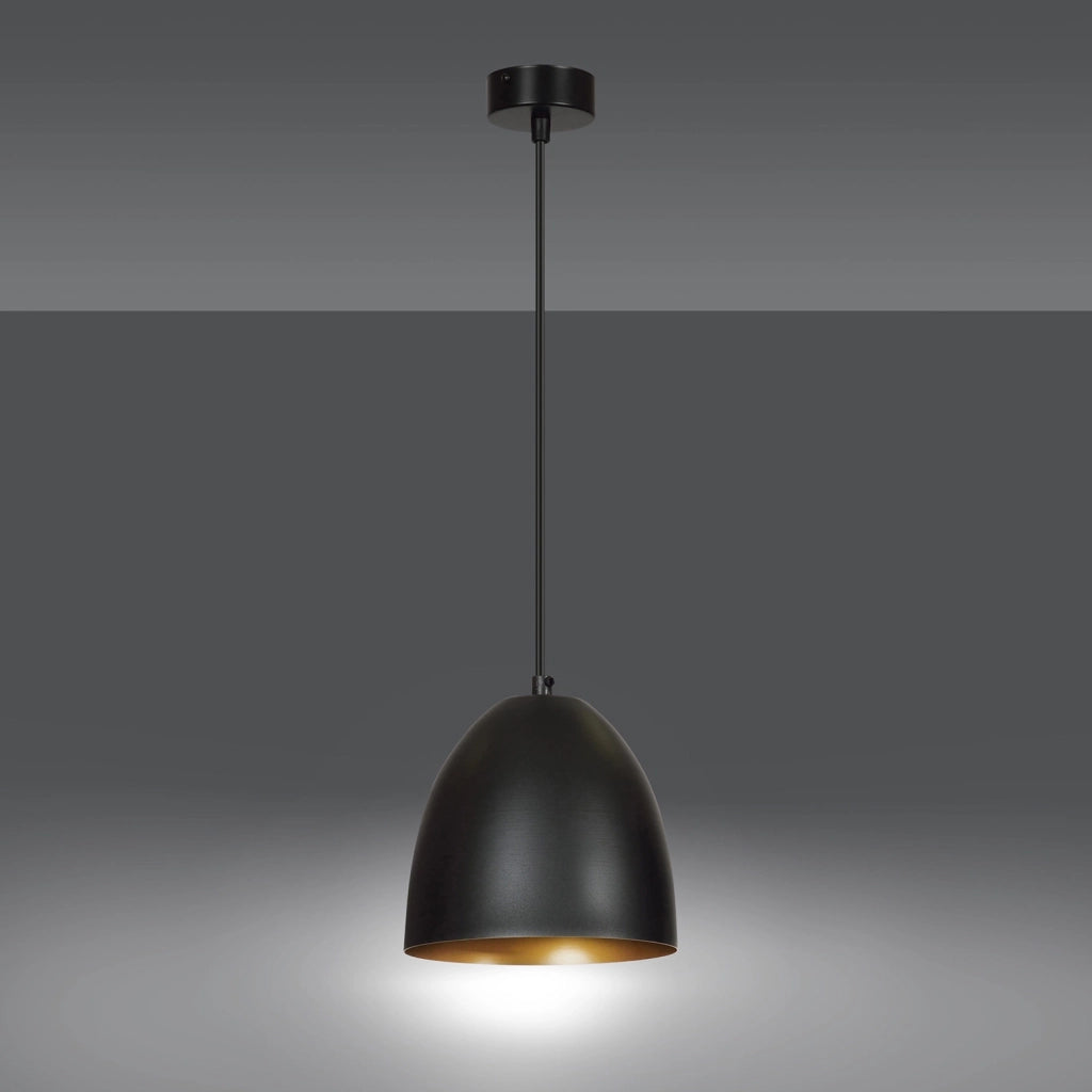 Sospensione 1 Luce Reartù In Acciaio Nero A Cupola Nero E Oro