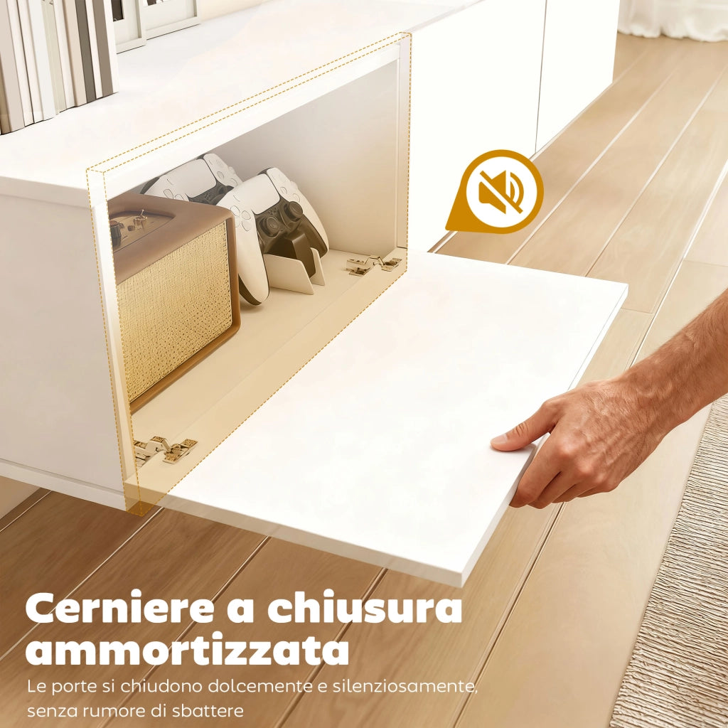 Mobile Porta TV fino a 82" Sospeso con 3 Armadietti a Ribalta e Ante Soft Close-Credenza  per TV,Bianco