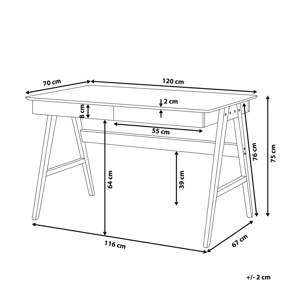 Scrivania da Ufficio Bianca 120 x 75 cm Piano Laccato 2 Cassetti Scandinavo