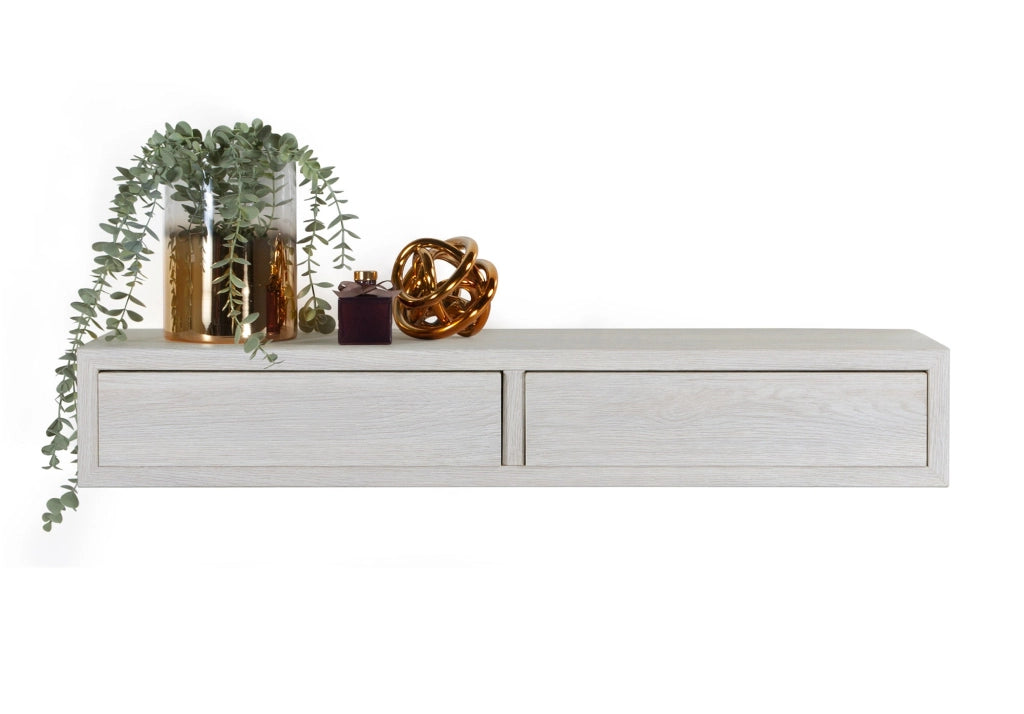 Mensola da Parete con 2 Cassetti 88,2x13,4x23,7 cm in Fibra di Legno Domino Maxi Rovere Sbiancato