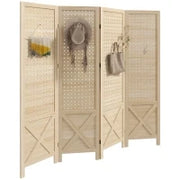 Paravento Interno In Legno 4 Pannelli Separatore Di Ambienti Pieghevole Pannello Perforato 152 x 1.7 x 144.5 cm Legno Naturale