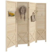 Paravento Interno In Legno 4 Pannelli Separatore Di Ambienti Pieghevole Pannello Perforato 152 x 1.7 x 144.5 cm Legno Naturale