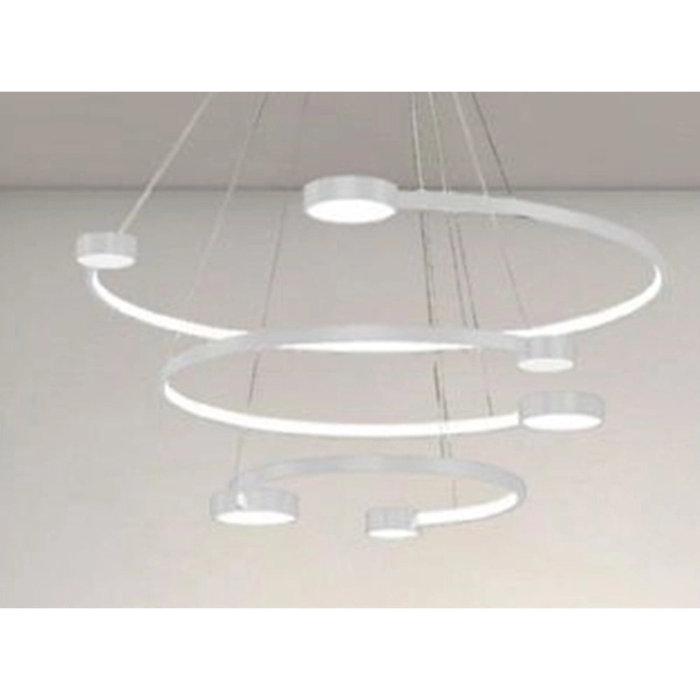 Trade Shop - Lampadario A Sospensione Led 65w 3 Semi Cerchi Con Telecomando Design Moderno Bianco 71378 -