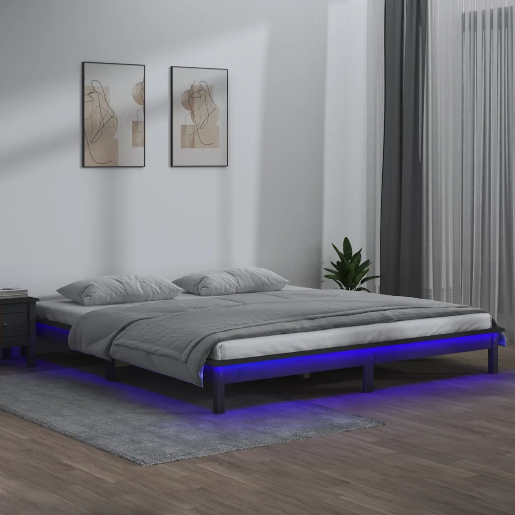 Giroletto LED-Struttura Letto con LED Grigio 120x190 cm Small Double Legno Massello