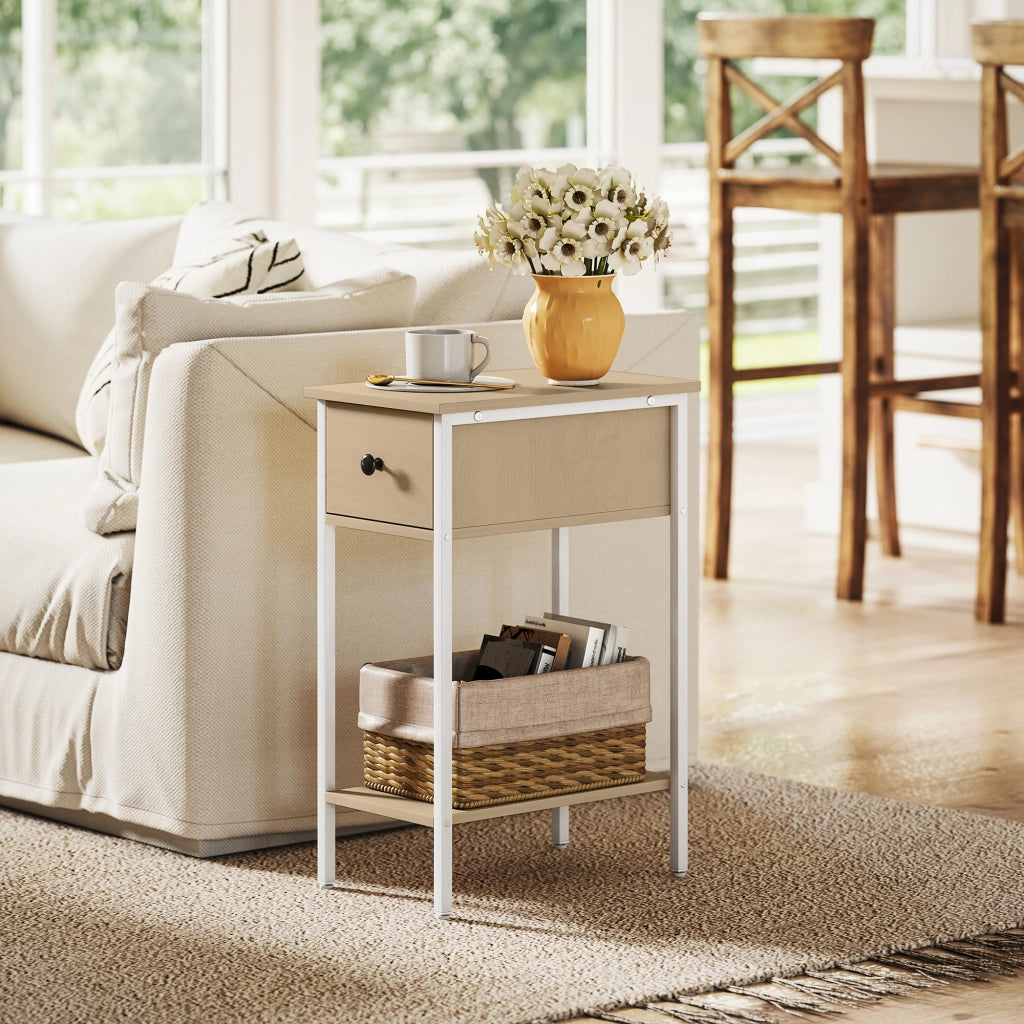 Tavolino da salotto stretto con cassetto ¨C Xylo ¨C legno naturale e metallo 25x39,8x58,2 cm