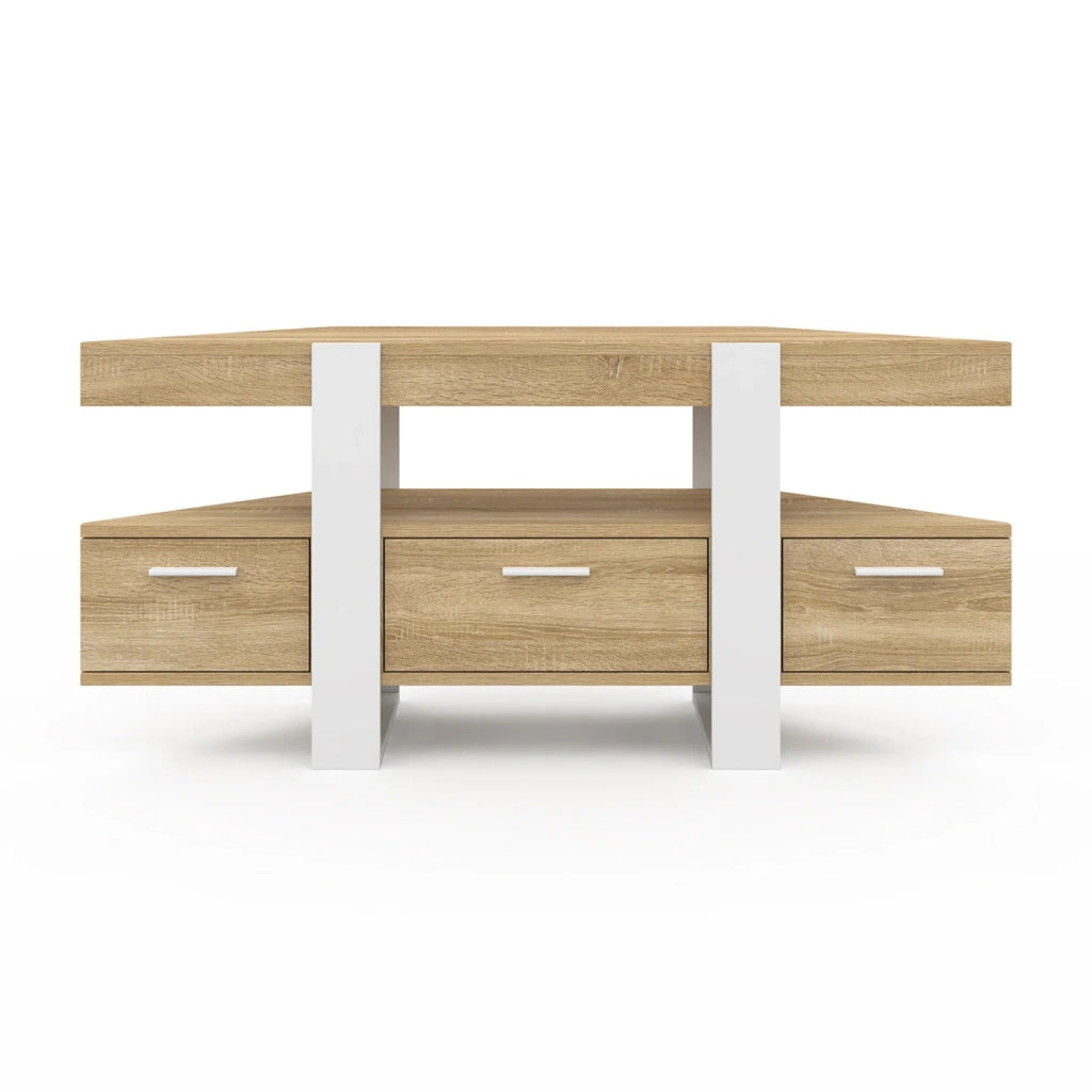 IDMarket - Mobile TV angolare PHOENIX 110 cm con cassetto in legno e bianco