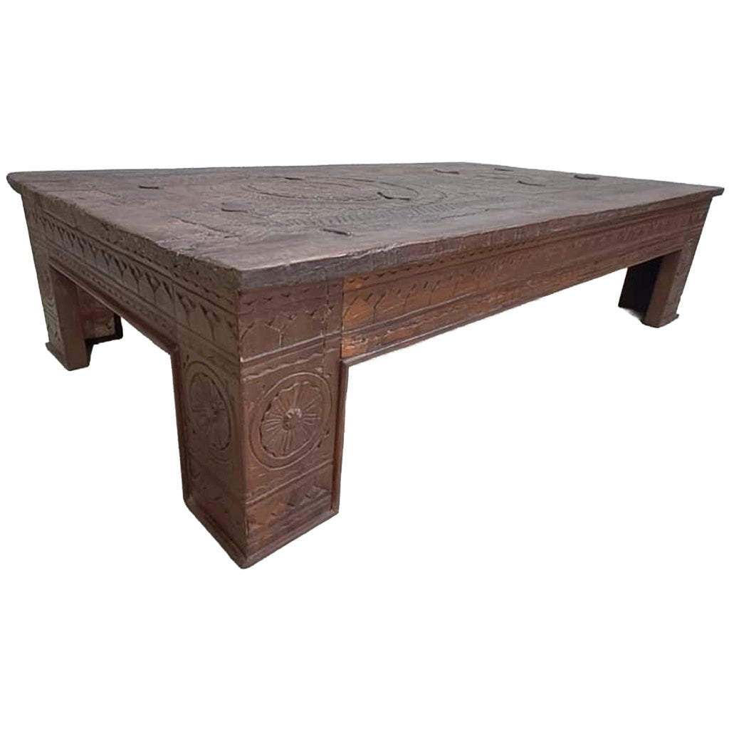 Tavolino in legno artigianale marrone 150x85x37h cm