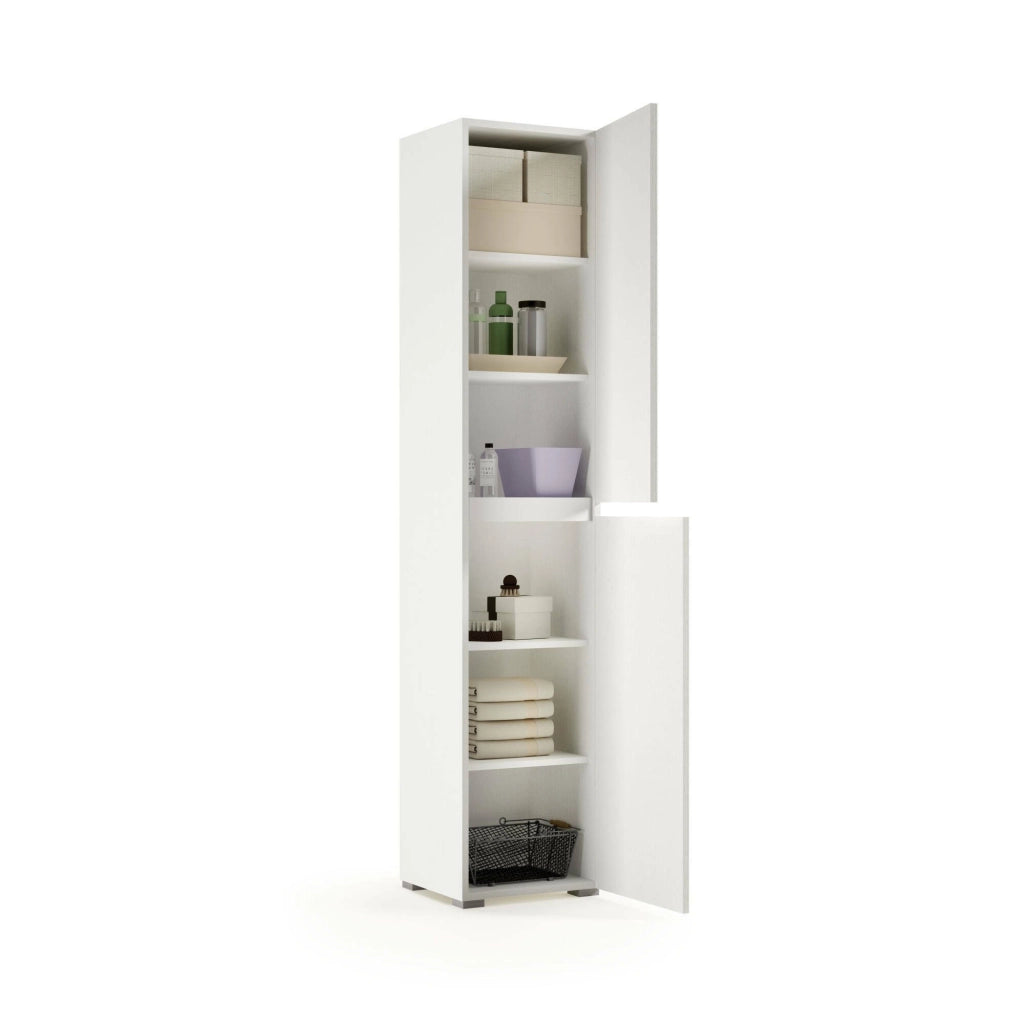 Armadio multiuso 2 ante Daisuke, Scarpiera con ripiani regolabili, Mobile porta scarpe a 2 ante, 100% Made in Italy, 45x37h195 cm, Bianco