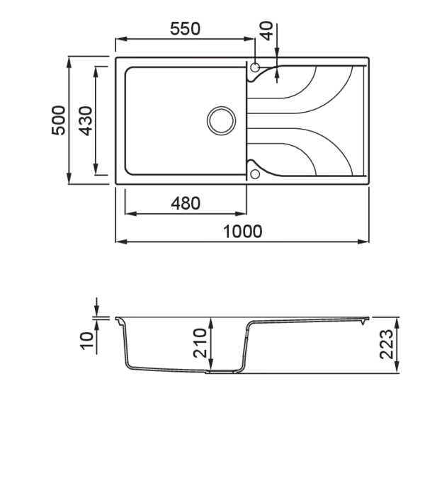 Lavello EGO 480 100X50 1 vasca + gocciolatoio NUVOLA 79