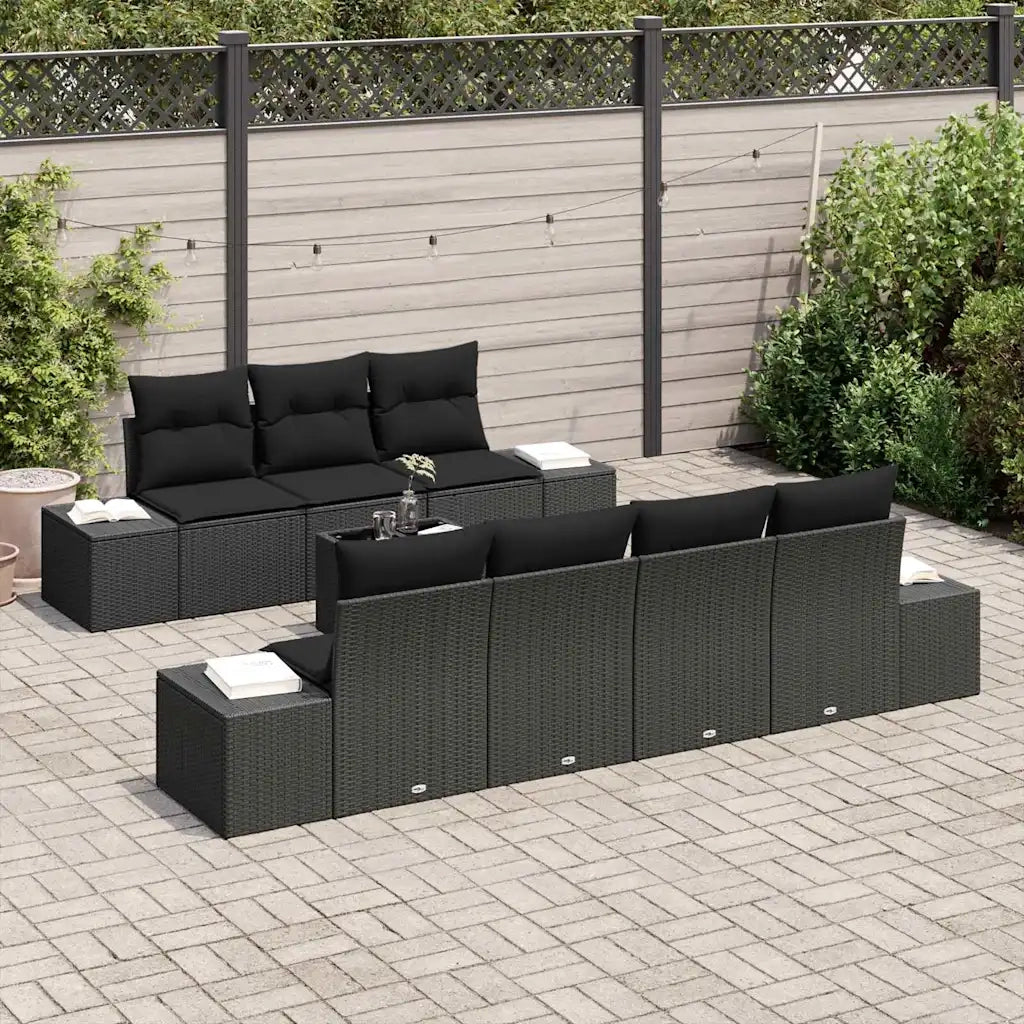 Set Divano da Giardino con cuscino 8 pcs Nero polyrattan