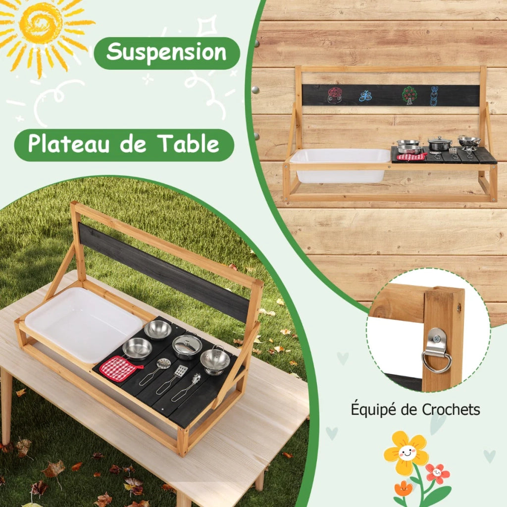 Cucina giocattolo da parete 81 x 36 x 49 cm 2 modalità di utilizzo con ganci stile scandinavo legno di abete naturale 20_0011603