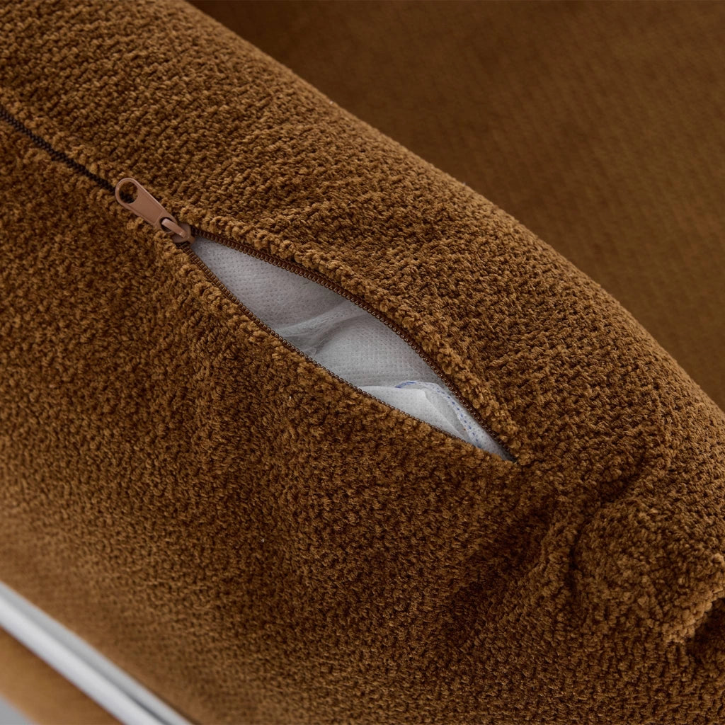 Poltrona vintage in tessuto chenille con struttura cromata, terracotta