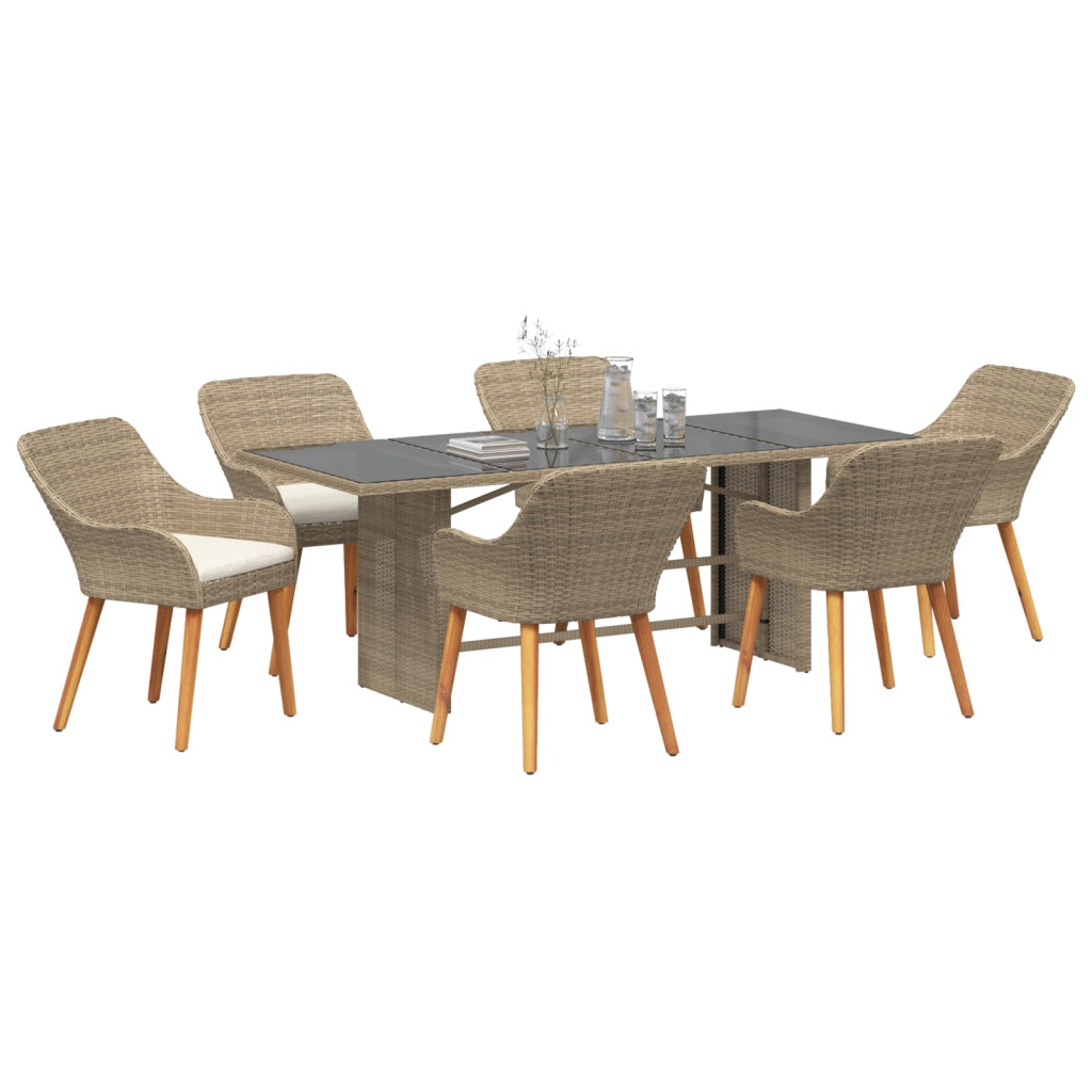 Set da Pranzo in Giardino 7 Pezzi Beige Rattan Universale