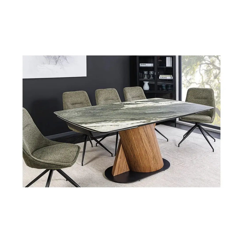 Tavolo da pranzo VORTEX – Estensibile da 180 a 260 cm – Piano in ceramica effetto marmo grigio – Gambe in metallo – Stile moderno