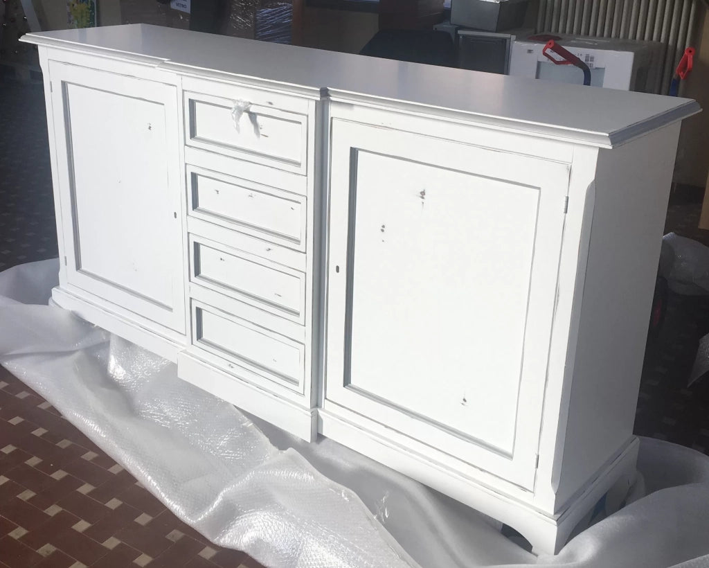 Madia credenza in legno shabby chic bianca l.201 p.52 h.113 - Mobili 2G