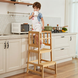 Torre Montessori in bambù 46x46x90cm, con barre di protezione, Learning tower Scala montessoriana