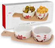 Set da Servizio 3 pezzi - Piatto in Legno 25x10x1cm - Piatti in Ceramica - Tema Natale - Ideale per Tapas/Snacks - Scatola da Servire