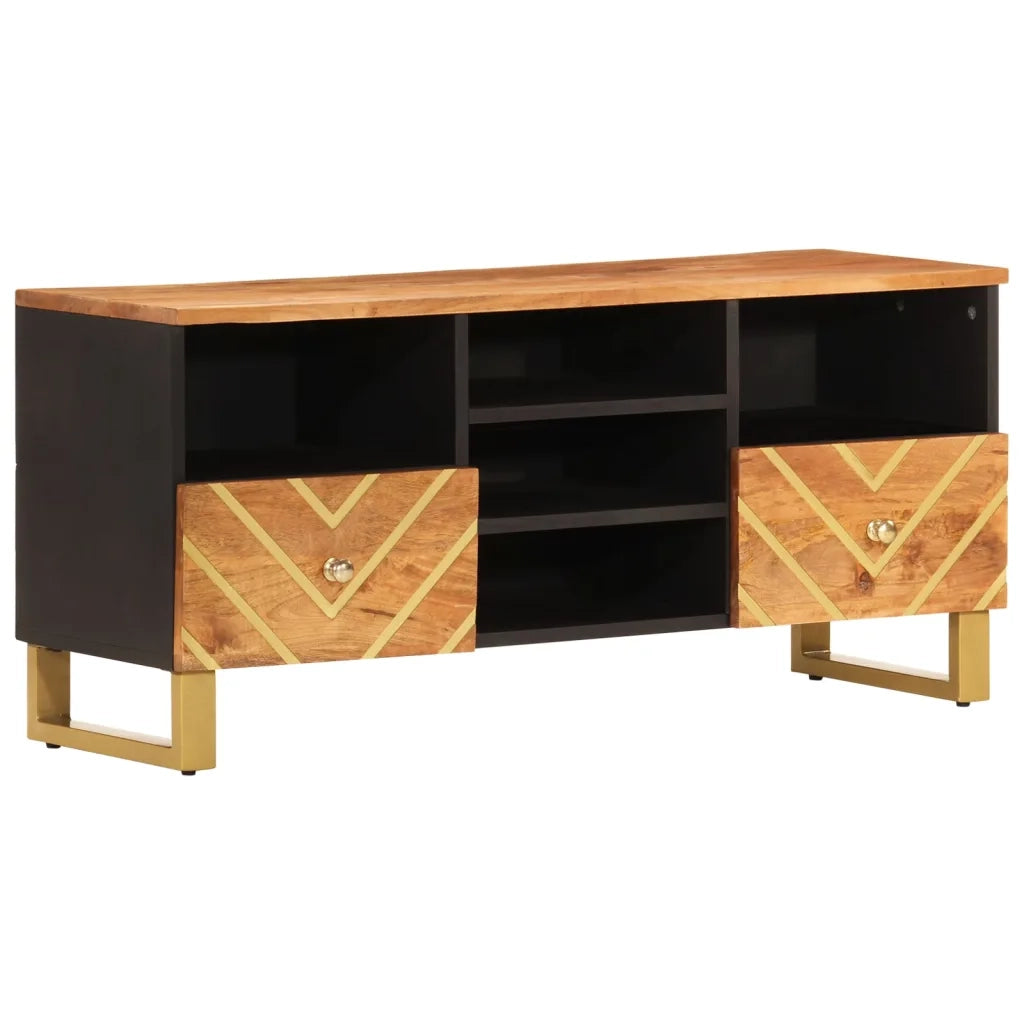 Mobile Porta TV Marrone e Nero 100x33,5x46 cm in Legno di Mango 356801