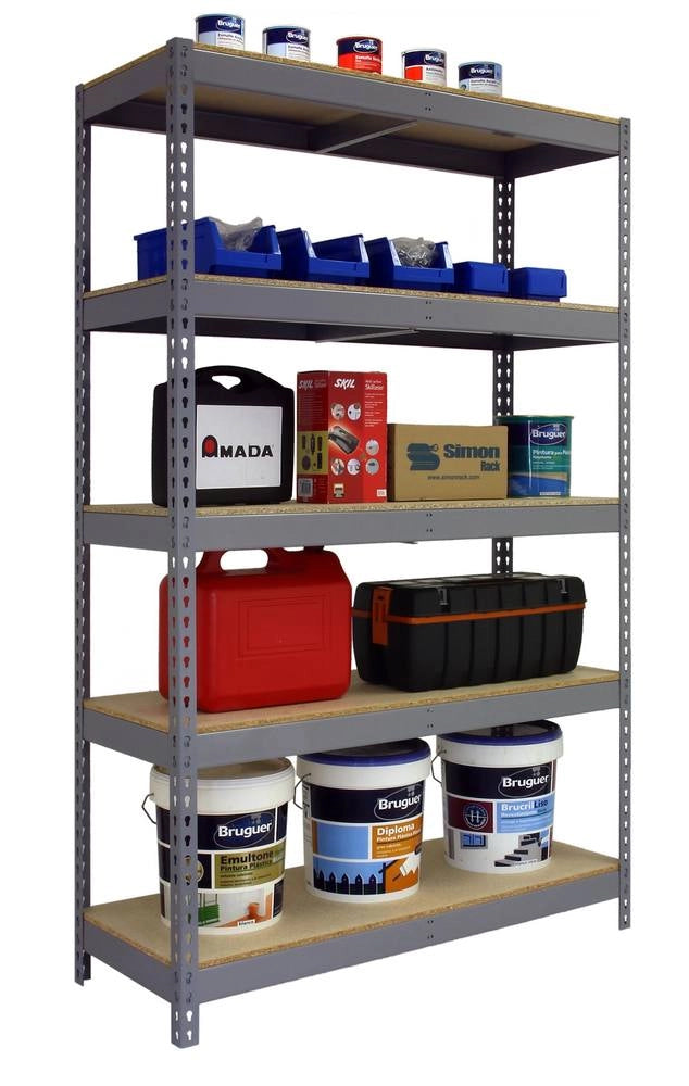 Scaffale in metallo Simon Rack senza viti colore grigio/legno 5 ripiani 2000x1000x450 mm Made in Spain