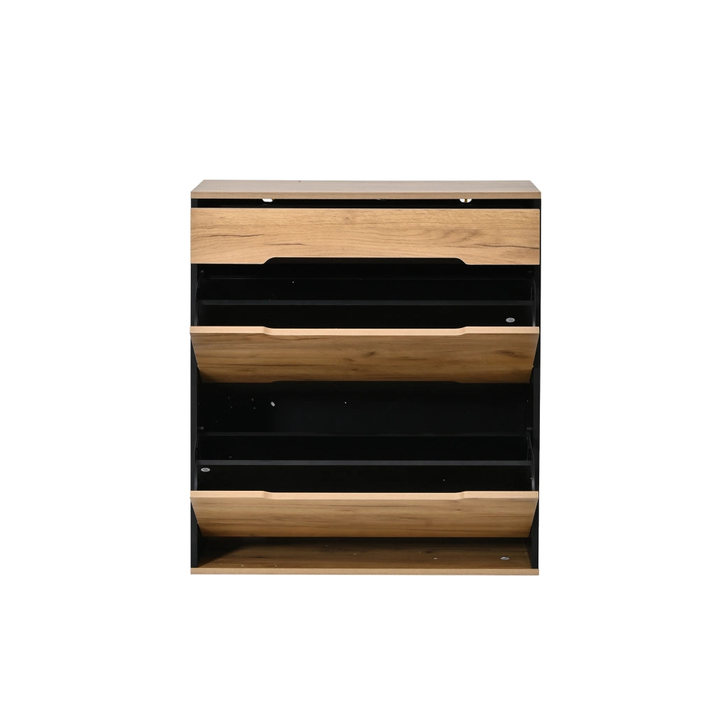Mobile ingresso con 2 scarpiere; 1 cassetto e specchio - per ingresso - in MDF e truciolato - 156×36×176 cm - naturale e nero