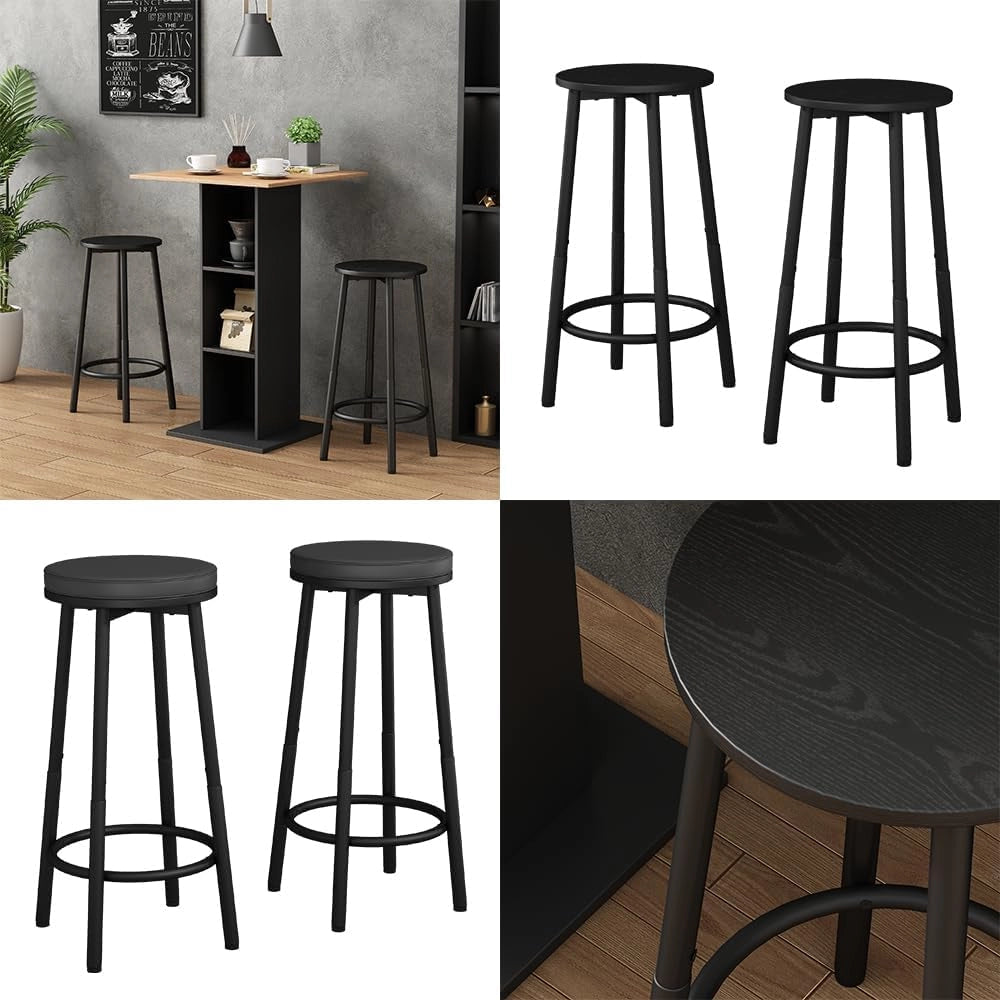 Set di 2 sgabelli da bar Edmonton, Nero, 31.5 x 64 cm 2 parti, regolabile in altezza con poggiapiedi per posizioni di seduta flessibili