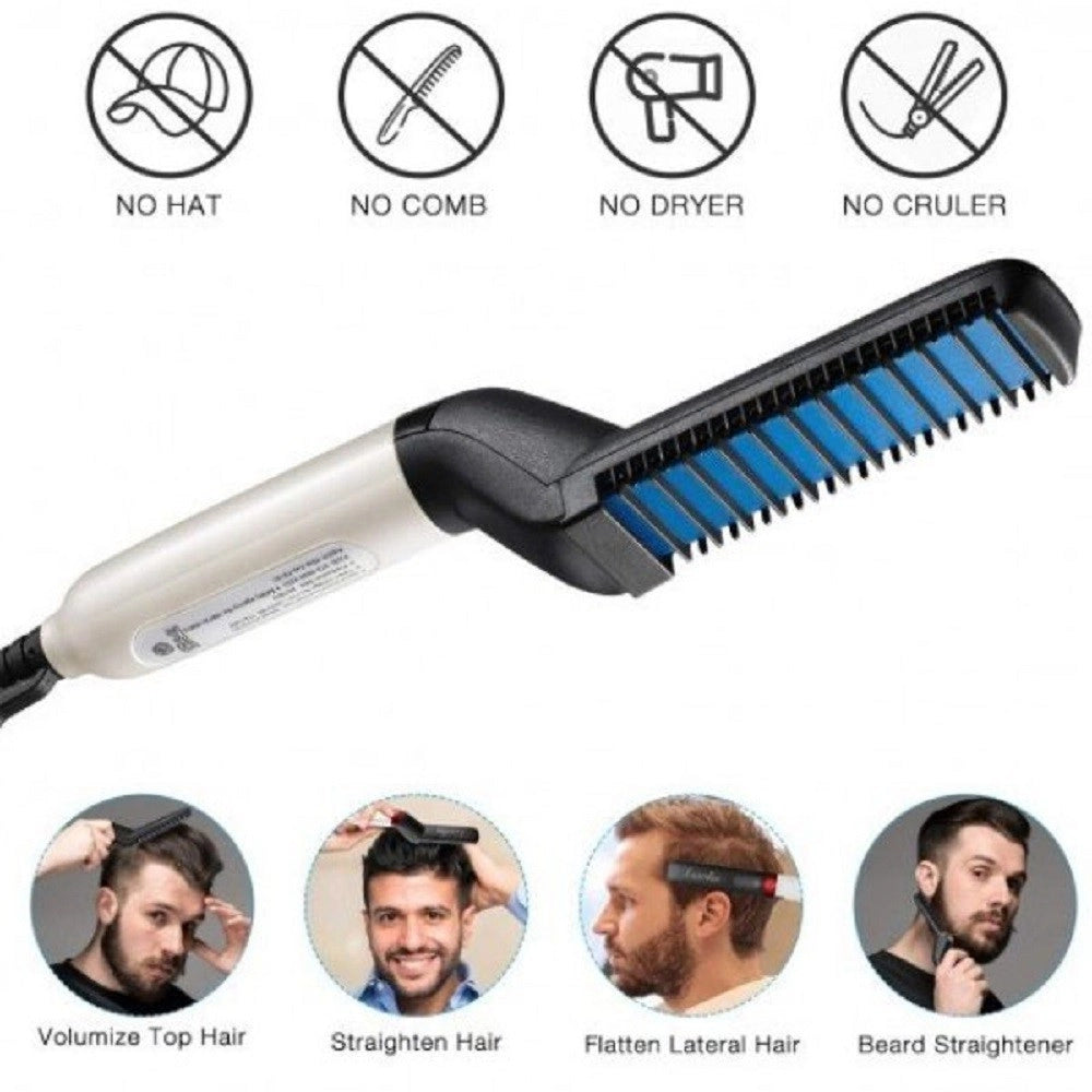 Trade Shop - Pettine Spazzola Styling Riscaldata Uomo Per Raddrizzare Capelli Barba Q-m322 -