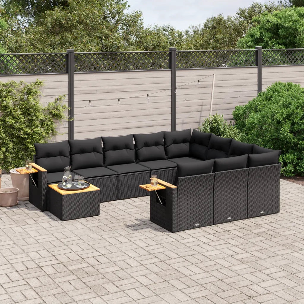 Set Divani da Giardino 11 pz con Cuscini in Polyrattan Nero 3259605